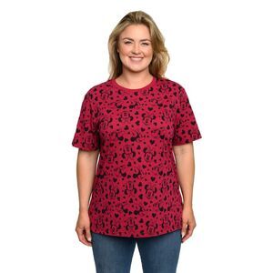 New Women's Plus Size Minnie Mouse T-Shirt Hearts All-Over Hearts Print Red Tee